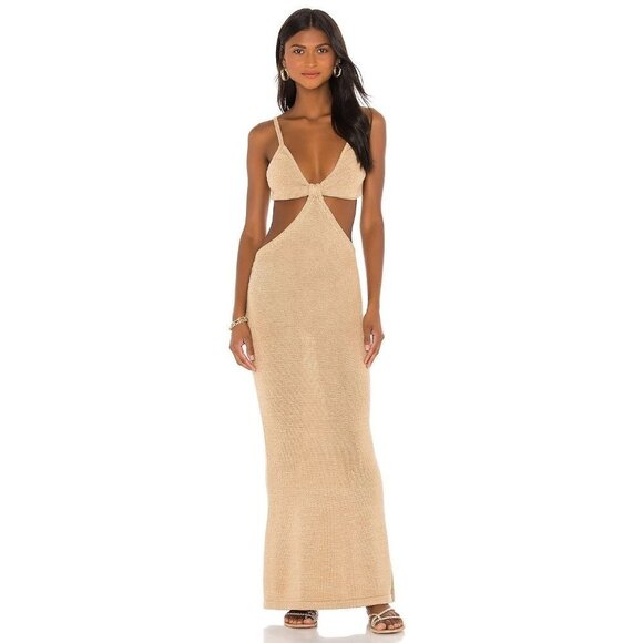 cult gaia Dresses & Skirts - NWT Cult Gaia Serita Center Front Twist Cutout Woven Knit Maxi Dress Sand Size L